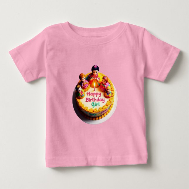 Happy Birthday Girl" Baby Fin Jersey T-Shirt med (Framsida)
