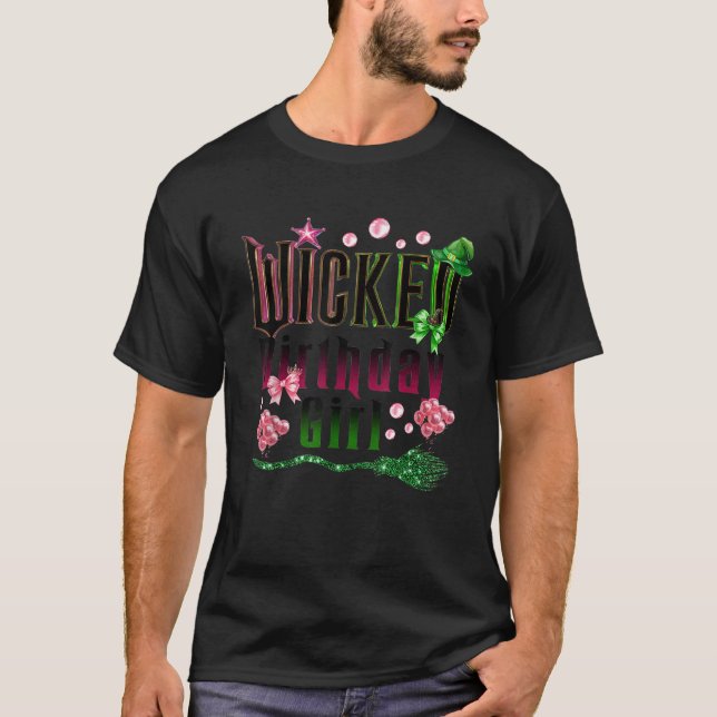 Happy Birthday Girl Witch Green Princess Pink Bow T Shirt (Framsida)