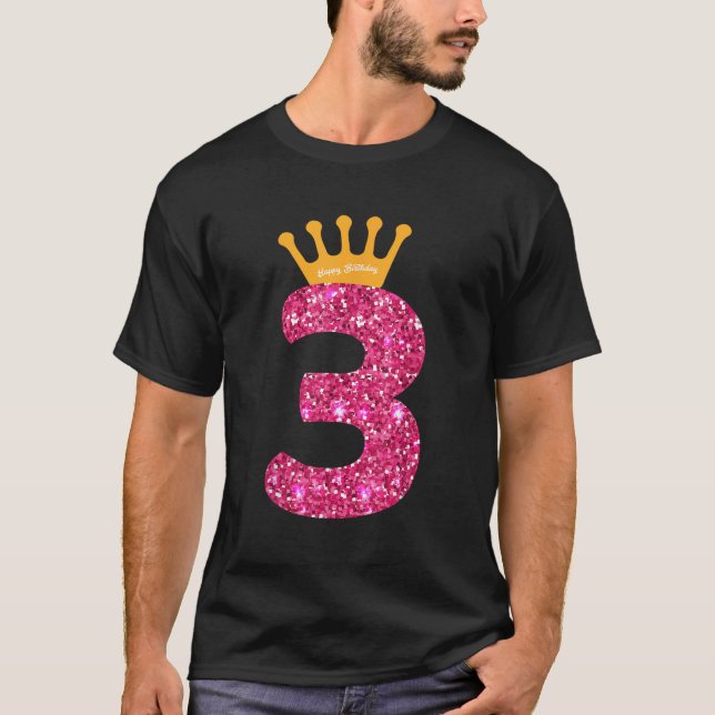 Happy Birthday Girls 3rd Party 3 Years Old Bday  T Shirt (Framsida)
