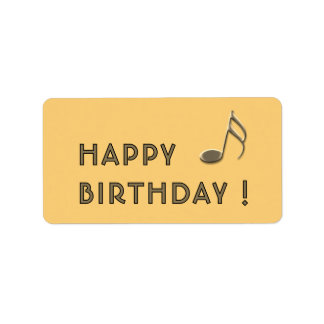 "Happy Birthday" Gold Music Note Yellow Gift Label Adressetikett
