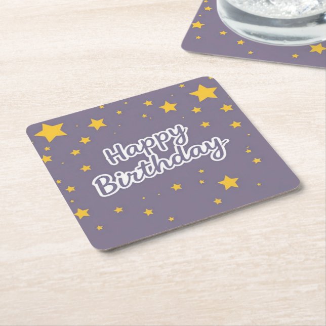Happy Birthday Gold Stars on Blue  Underlägg Papper Kvadrat (Vinklad)