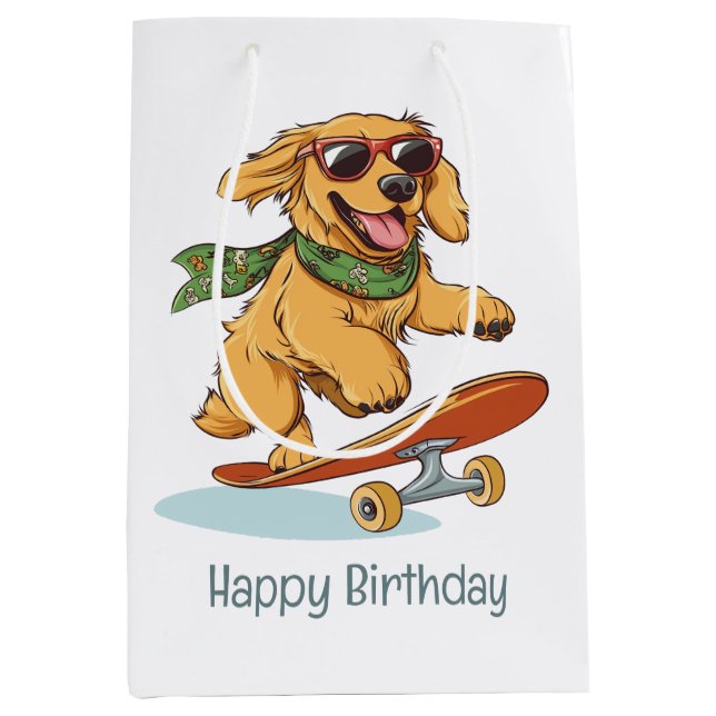 Happy Birthday Golden Retriever Dog Skateboarding (Framsidan)