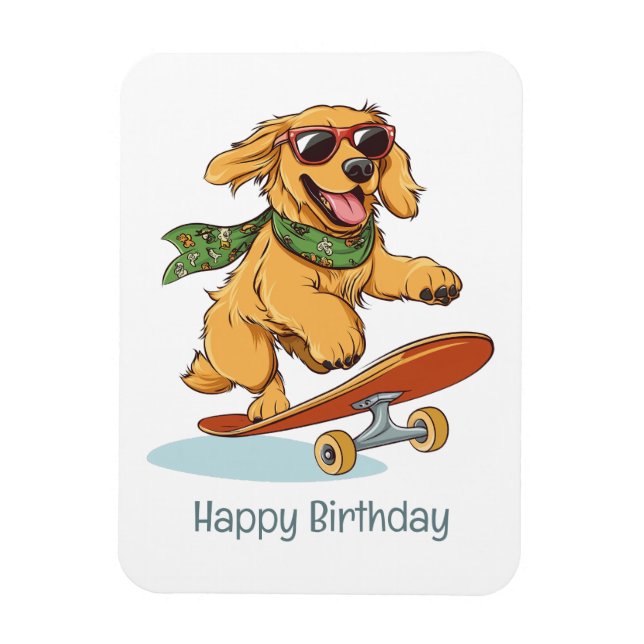Happy Birthday Golden Retriever Dog Skateboarding Magnet (Vertikal)