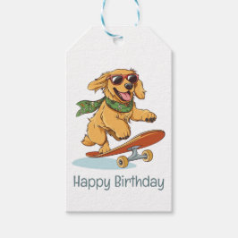 Happy Birthday Golden Retriever Dog Skateboarding Presentetikett