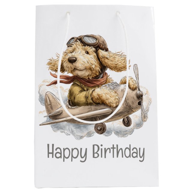 Happy Birthday Goldendoodle Dog Pilot Airplane (Framsidan)
