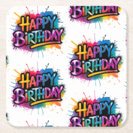 Happy Birthday Graffiti Pink Coaster Underlägg Papper Kvadrat