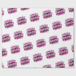 Happy Birthday Graffiti Pink Gift Wrap Presentpapper