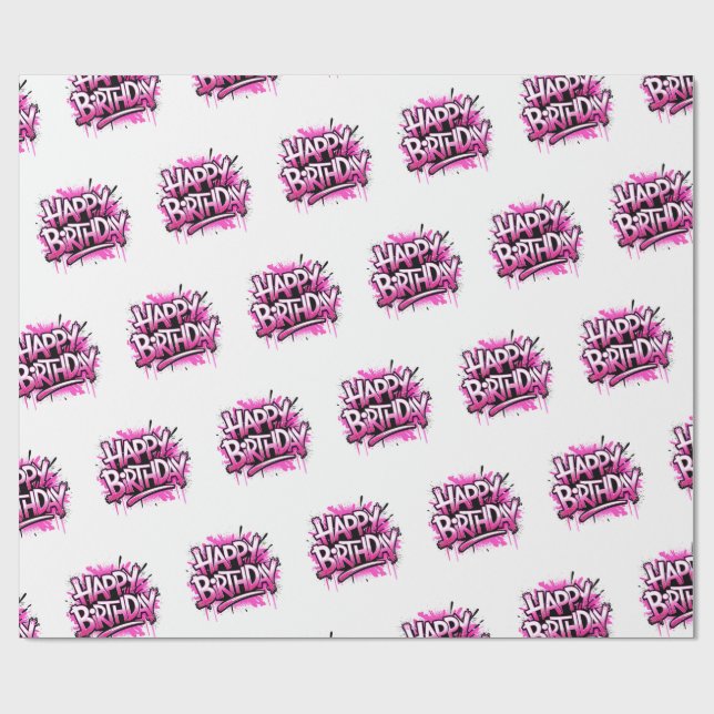 Happy Birthday Graffiti Pink Gift Wrap Presentpapper (Platt)