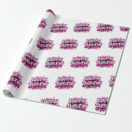 Happy Birthday Graffiti Pink Gift Wrap Presentpapper