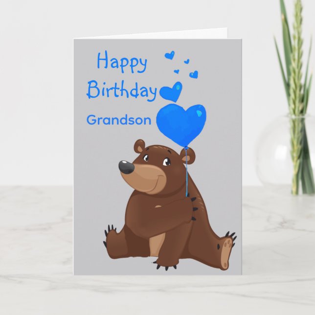 Happy Birthday Grandson Balloon  Bear Kort (Framsida)