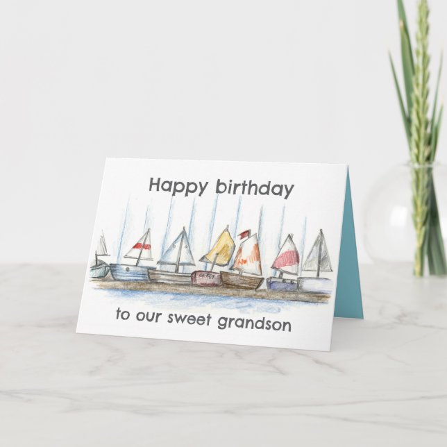 Happy Birthday Grandson Sailboats Toys Custom Kort (Framsida)