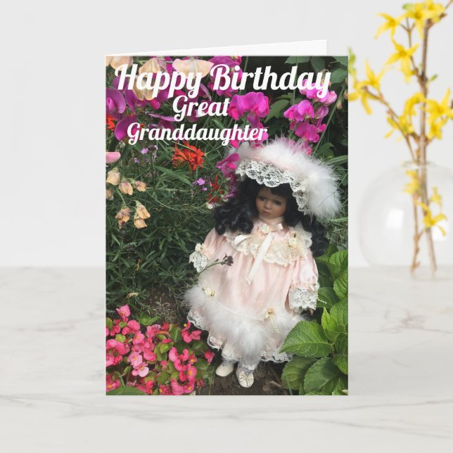 Happy Birthday great granddaughter Black doll Card Kort (Gul blomma)