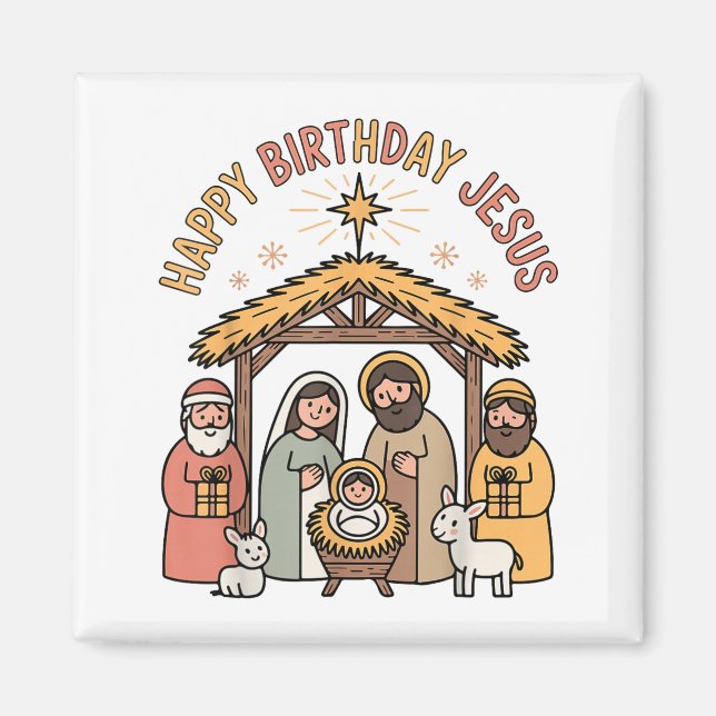 Happy Birthday Jesus Christmas Christian Outfit To Magnet (Framsidan)