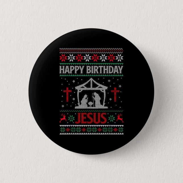 Happy Birthday Jesus Holiday Ugly Christmas Sweate Knapp (Framsida)