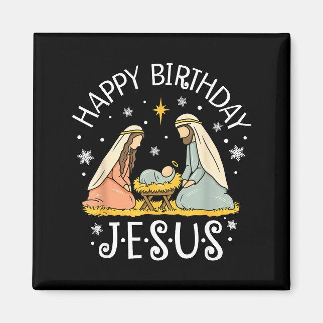 Happy Birthday Jesus Ugly Christmas Sweater Christ Magnet (Framsidan)