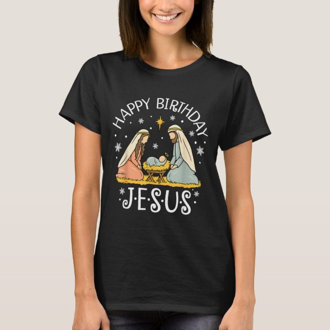Happy Birthday Jesus Ugly Christmas Sweater Christ T Shirt (Framsida)
