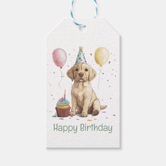 Happy Birthday Labrador Retriever Dogs Presentetikett (Framsidan)