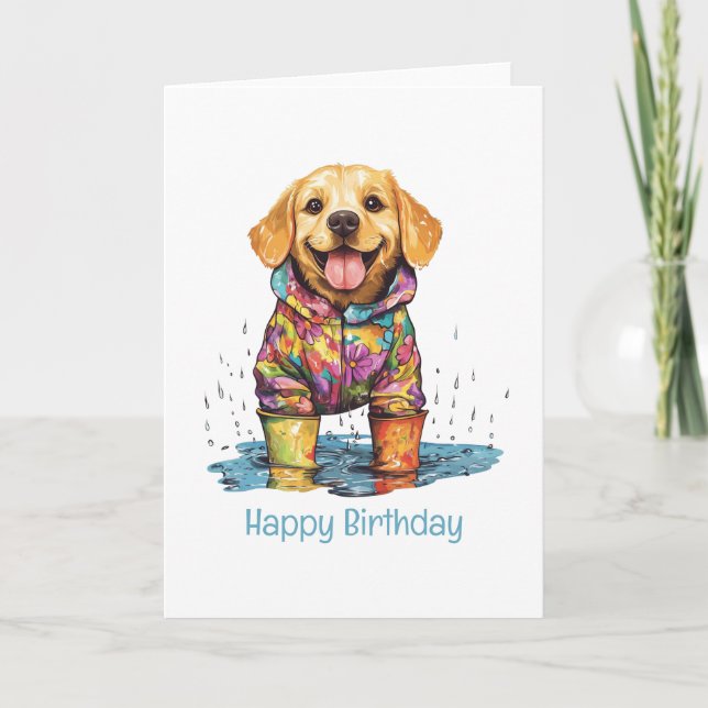 Happy Birthday Labrador Retriever Rain Puddle Kort (Framsida)