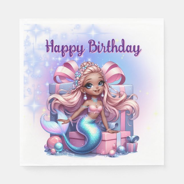 Happy Birthday Mermaid  Pappersservett (Framsidan)