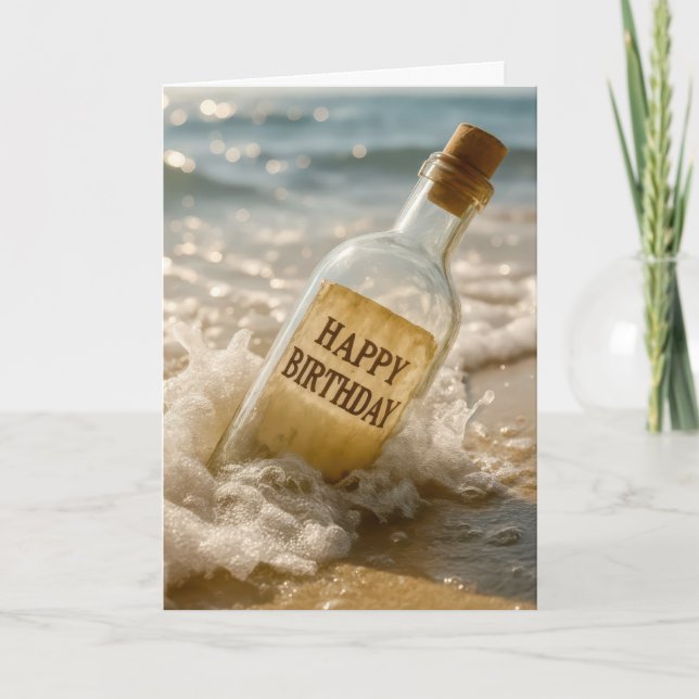 Happy Birthday Message in a Bottle Kort (Framsida)