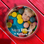 Happy Birthday Modern Simple Star Photo Knapp<br><div class="desc">This simple and modern design is composed of serif typography and add a custom photo.</div>
