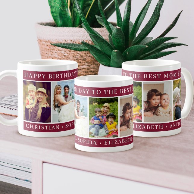 Happy Birthday Mom Photo Collage burgundy keepsake Kaffemugg (Skapare uppladdad)