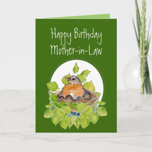 Happy Birthday Mother-in-Law Robin on Nest Kort (Framsida)