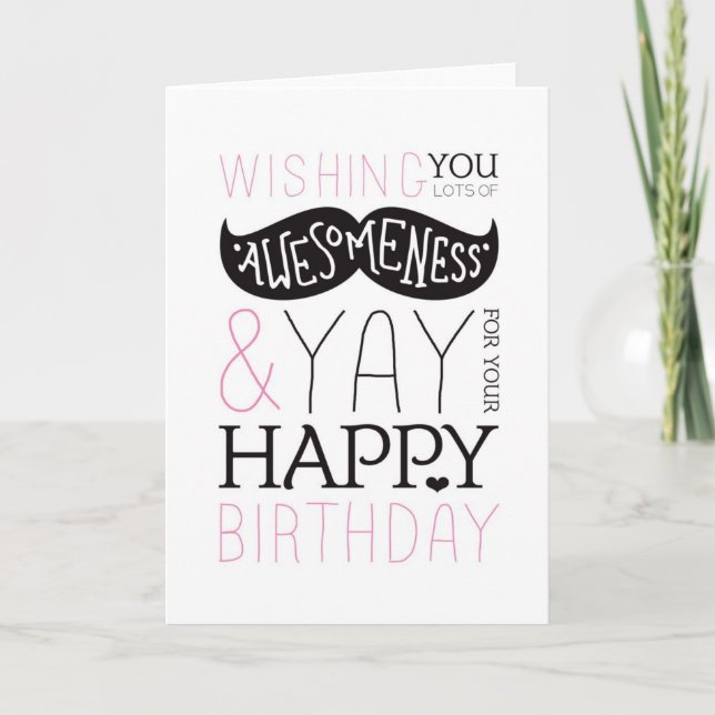 Happy birthday mustache fun typography card kort (Framsida)