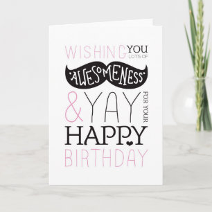 Happy birthday mustache fun typography card kort