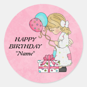 Happy Birthday name sticker Runt Klistermärke