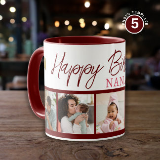 Happy Birthday Nana 5 Photo Collage Maroon Mugg