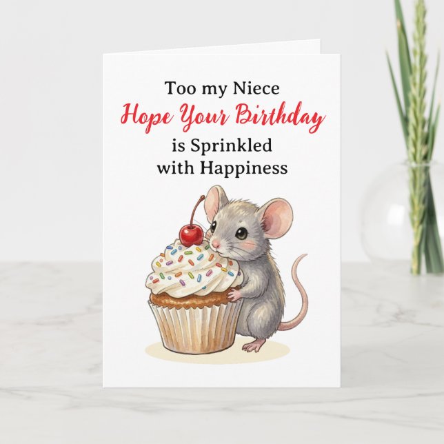 Happy Birthday Niece | Cute Mouse Kort (Framsida)