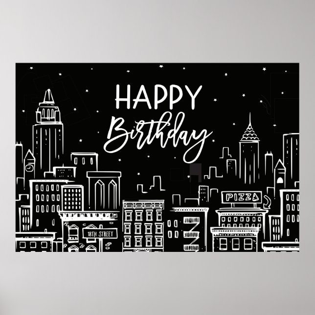 Happy Birthday Night City Scape Poster (Framsidan)