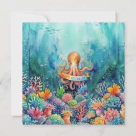 Happy Birthday Octopus Ocean Sea Life Water Fish Inbjudningar