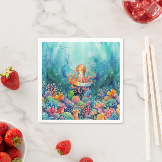 Happy Birthday Octopus Ocean Sea Life Water Fish Pappersservett