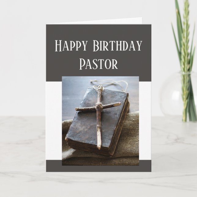Happy Birthday Pastor Bible Cross Love Respect Kort (Framsida)