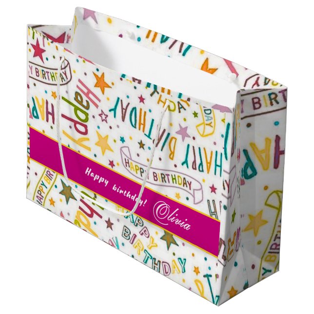 Happy Birthday Pattern Custom Gift Bag (Framsidan Vinklad)
