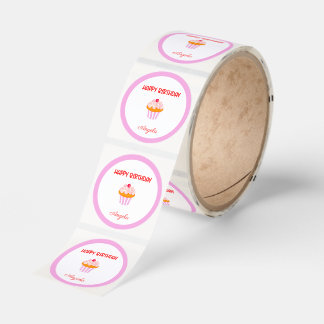 Happy Birthday Personalized Cupcake Runt Klistermärke