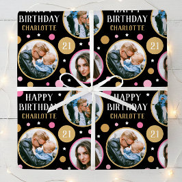 Happy Birthday Photo Collage Any Age 21st Pink Presentpapper