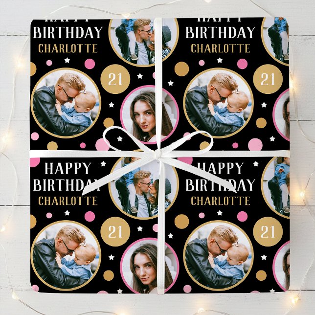 Happy Birthday Photo Collage Any Age 21st Pink Presentpapper (Skapare uppladdad)
