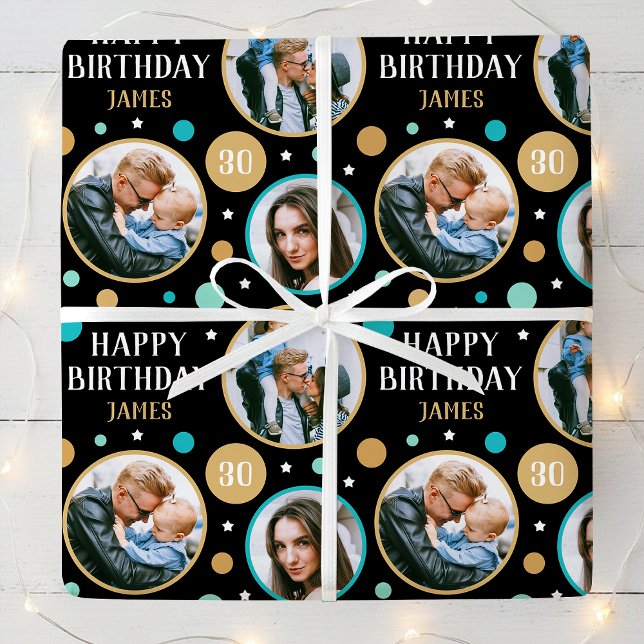 Happy Birthday Photo Collage Any Age 30th Teal Presentpapper (Skapare uppladdad)