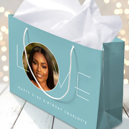 Happy Birthday Photo Love Typography Chic Blue