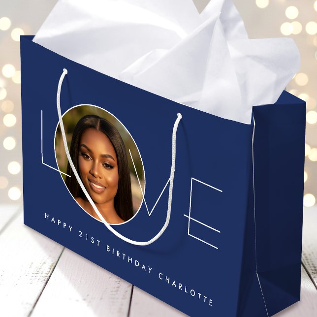 Happy Birthday Photo Love Typography Chic Navy (Skapare uppladdad)