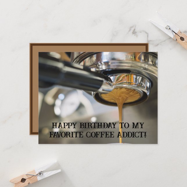 Happy Birthday Pouring Espresso Coffee Machine Kort (Fram/Back In Situ)