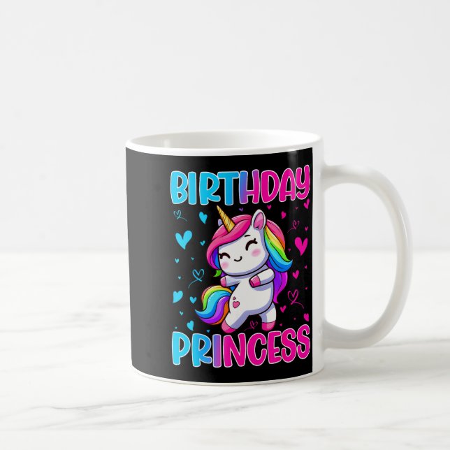 Happy Birthday Princess Unicorn Cute Rainbow Heart Kaffemugg (Höger)