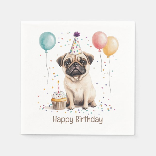 Happy Birthday Pug Dog Pappersservett (Framsidan)