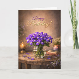 Happy Birthday Purple Iris Candlelight Kort
