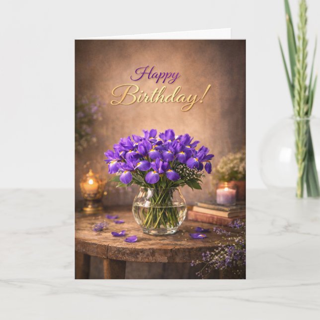 Happy Birthday Purple Iris Candlelight Kort (Framsida)