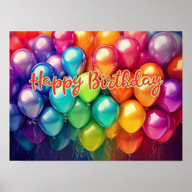 Happy Birthday Rainbow Balloons Poster (Framsidan)