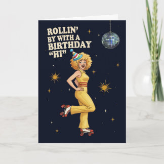 Happy Birthday Retro Disco Roller Skate Woman Helgkort
